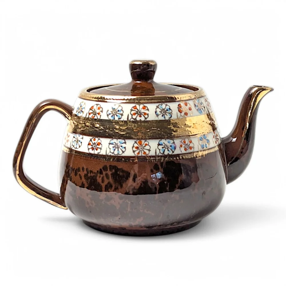Arthur Wood Teapot 4645 Vintage Ceramic Brown Gold Tone Trim Made in England